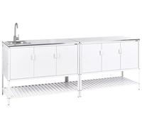 Beliani Mobile da Cucina da Esterno in Acciaio con 3 Ante e Piano in Acciaio Inox Bianco