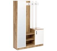 Beliani Mobile da ingresso con scarpiera a specchio appendiabiti e armadio in MDF marrone chiaro e bianco