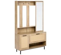 Beliani Mobile da ingresso con scarpiera a specchio L 112 cm A 179 cm Truciolato Marrone Chiaro