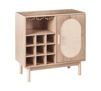 Beliani Mobile portabottiglie in truciolato con gambe in legno frontale in rattan stile boho marrone chiaro
