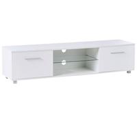 Beliani Mobile TV con ante e sistema di gestione dei cavi con LED, gambe in metallo MDF bianco