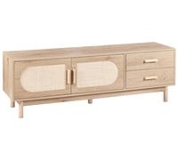 Beliani Mobile TV in truciolato con gambe in legno e frontale in rattan stile boho marrone chiaro