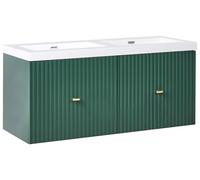 Beliani Mobiletto da bagno a muro con doppio lavabo in MDF 4 cassetti 120 x 46 cm Verde smeraldo