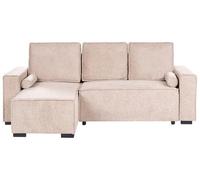 Beliani Moderno divano letto a 3 posti angolare destro con braccioli contenitori reversibili beige