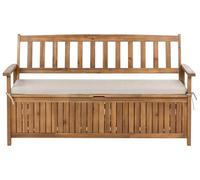 Beliani Panca da esterno con contenitore in legno massello di acacia, con cuscino in tessuto beige da 160 cm