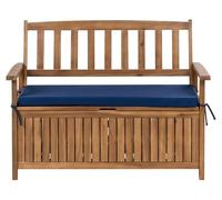Beliani Panca da esterno con contenitore in legno massello di acacia, con cuscino in tessuto blu da 120 cm