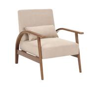 Beliani Poltrona classica retrò in tessuto con braccioli e cuscino Gambe in legno di gomma beige