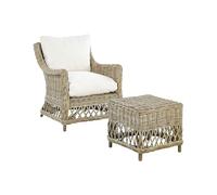 Beliani Poltrona da giardino in rattan naturale con cuscini in cotone bianco