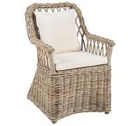 Beliani Poltrona da giardino in rattan naturale con cuscini in cotone bianco