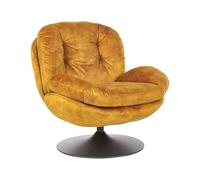 Beliani Poltrona girevole in velluto con sedile imbottito base singola stile vintage giallo