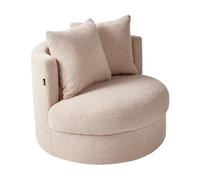 Beliani Poltrona moderna Glam con schienale rotondo Base girevole in boucle con due cuscini Beige