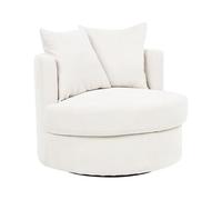 Beliani Poltrona moderna Glam con schienale rotondo Base girevole in poliestere con due cuscini Beige chiaro