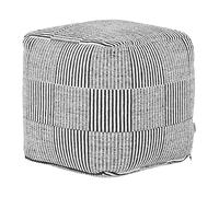 Beliani Pouf in cotone bianco nero 40 x 40 cm Ottomana a righe riempimento EPS