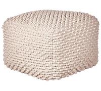 Beliani Pouf ottomana intrecciata a mano in cotone tortora 50 x 50 x 35 cm