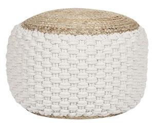 Beliani Pouf ottomano rotondo in maglia boho in cotone e iuta 50 x 35 cm bianco e beige