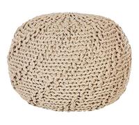 Beliani Pouf poggiapiedi imbottito sgabello in cotone beige 50 x 35 cm
