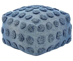 Beliani Pouf quadrato Boho Ottoman in cotone a pois 50 x 50 x 35 cm Blu