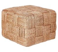 Beliani Pouf quadrato Boho Ottoman Sgabello in iuta con imbottitura in EPS 50 x 50 x 35 cm Beige
