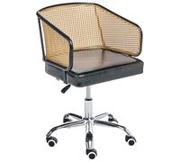 Beliani Sedia da ufficio retrò in ecopelle PE Rattan Viennese a treccia Schienale girevole regolabile Nero