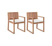 Beliani Set 2 sedie da pranzo da giardino con cuscini e bianco sporco in legno di acacia certificato marrone chiaro Sassari II
