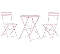 Beliani Set Bistro a 3 Pezzi con Tavolino e 2 Sedile Pieghevoli in Metallo Rosa Pastello