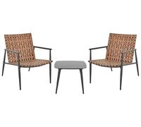 Beliani Set bistrot 2 posti in rattan PE 2 sedie Tavolino da caffè Telaio e gambe in acciaio nero Mobili da giardino marrone