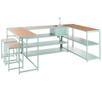 Beliani Set Cucina da Esterno con lavello 6 Elementi Acciaio Verde Chiaro con Tavolo Bar a 2 posti