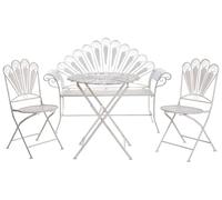Beliani Set da bistrot da esterno con panca, tavolo rotondo in ferro e sedie effetto invecchiato bianco sporco