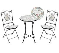 Beliani Set da bistrot in stile ferro battuto con tavolo e sedie pieghevoli in piastrelle di ceramica a mosaico nero