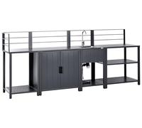Beliani Set da Cucina da Esterno a 4 Pezzi con Mobile Contenitore in Alluminio Isola e lavello Grigio Grafite