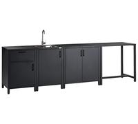 Beliani Set da Cucina da Esterno in Metallo Mobile in Alluminio Verniciato a Polvere con lavello Tavolo 305 x 60 x 90 cm Grigio Grafite