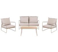 Beliani Set da Giardino 4 Posti con Divano Poltrone e Tavolino da Caffè con Struttura in Metallo Beige