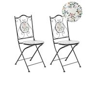 Beliani Set da giardino in metallo 2 sedie in stile ferro battuto pieghevoli con piastrelle in mosaico ceramica nero
