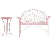 Beliani Set da Giardino in Metallo Rosa a 2 Pezzi Formato da Panca e Tavolino