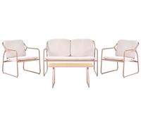 Beliani Set da giardino moderno a 4 posti in acciaio verniciato a polvere con cuscini in olefina e tavolino in vetro temperato, beige,