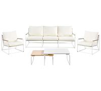 Beliani Set da giardino moderno a 5 posti in acciaio verniciato a polvere con cuscini Due tavolini bianco