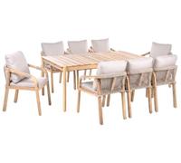 Beliani Set da pranzo da esternoin legno di acacia, composto da tavolo e 8 sedie color marrone chiaro, Manado/Sumba