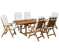 Beliani Set da pranzo da giardino a 6 posti in legno di acacia con sedie pieghevoli e cuscini bianco sporco