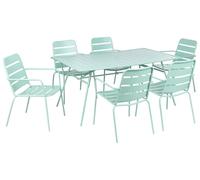Beliani Set da pranzo da giardino per 6 persone con tavolo in ferro con foro centrale e sedie zincate verde menta