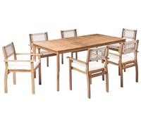 Beliani Set da pranzo da giardino rustico in legno di acacia con 6 sedie e tavolo marrone chiaro Chioggia