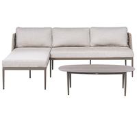 Beliani Set da salotto a 3 posti con divano angolare destro e tavolino in tessuto con struttura in alluminio beige