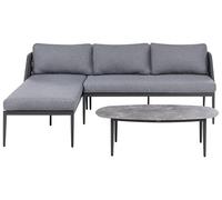 Beliani Set da salotto a 3 posti con divano angolare destro e tavolino in tessuto con struttura in alluminio grigio