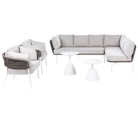 Beliani Set da salotto da giardino a 7 posti con divano angolare in corda intrecciata poltrone e 2 tavolini da caffè beige