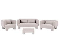 Beliani Set da salotto divano a 3 posti divanetto poltrona e pouf in tessuto beige scuro