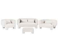 Beliani Set da salotto Divano a 3 posti Divanetto Poltrona Pouf Tessuto Bianco