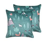 Beliani Set di 2 cuscini decorativi in velluto per bambini con copertura rimovibile e cerniera incorporata verde menta con motivi animali