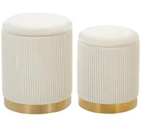 Beliani Set di 2 Pouf Contenitore Moderni in Poliestere Bianco con Base Oro