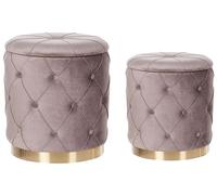 Beliani Set di 2 Pouf Contenitore Poliestere Grigio Talpa Imbottitura Trapuntata Base Oro