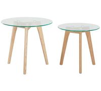 Beliani Set di 2 tavolini da caffè in legno e con piano in vetro -