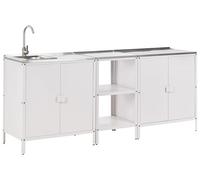 Beliani Set di Cucina da Esterno Composto 3 Elementi in Acciaio Bianco 2 armadietti con lavello